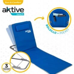 AKTIVE Matelas De Camping Pliable, Dossier Multipositions, Bleu -Matériel De Pêche aktive matelas de camping pliable dossier multipositions bleu 2